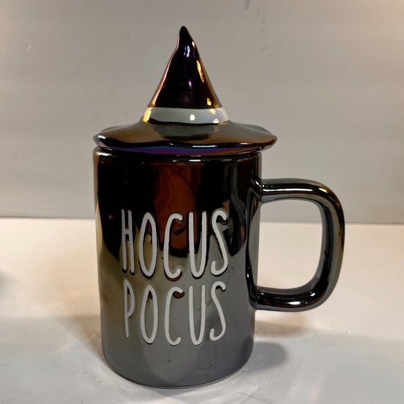 Hocus Pocus Coffee Mug w/ Witch's Hat Lid Metallic 20 oz Halloween Ceramic - Picture 2 of 5